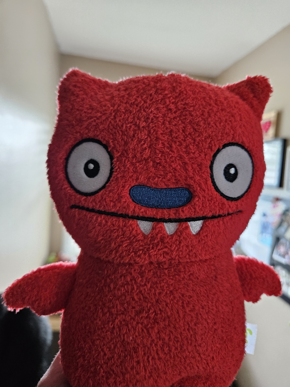 Red Plush Ugly Monster Toy - Wide Eyes & Blue Nose